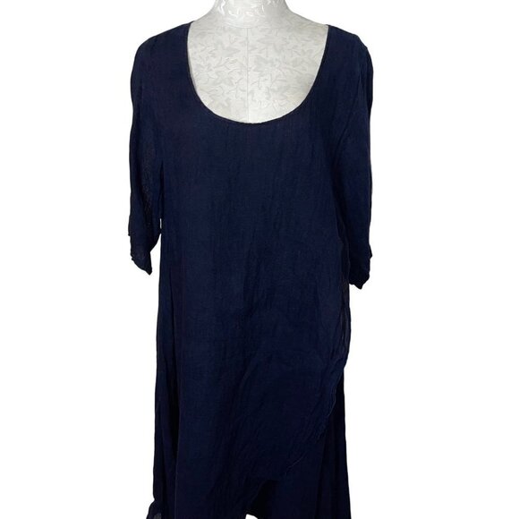 Luna Luz Maxi Dress Size Medium Blue Crossover Asymmetric Hem Lagenlook Linen - Picture 9 of 15